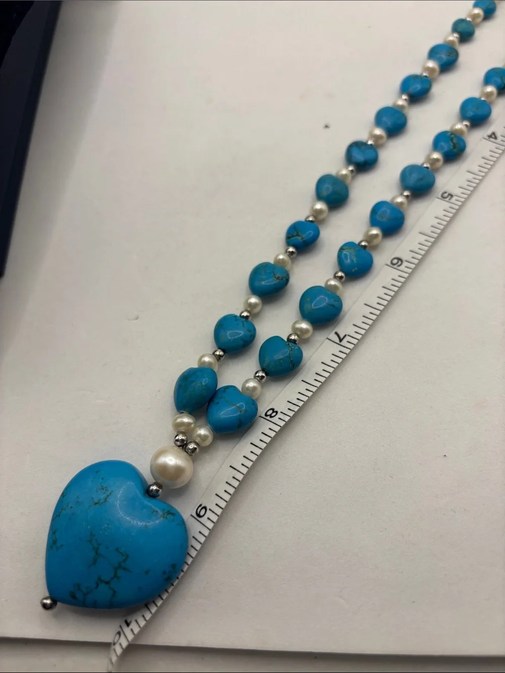 Danbury Mint set heart-shaped turquoise pendant bracelet earrings beaded pearl - Picture 8 of 12